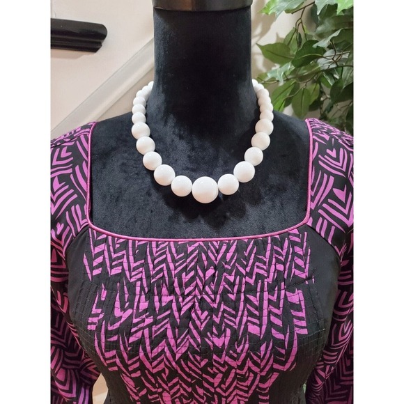 Nicole Miller Women's Black & Pink Pleated Square Neck 3/4 Sleeve Top Blouse 6 - Picture 13 of 15